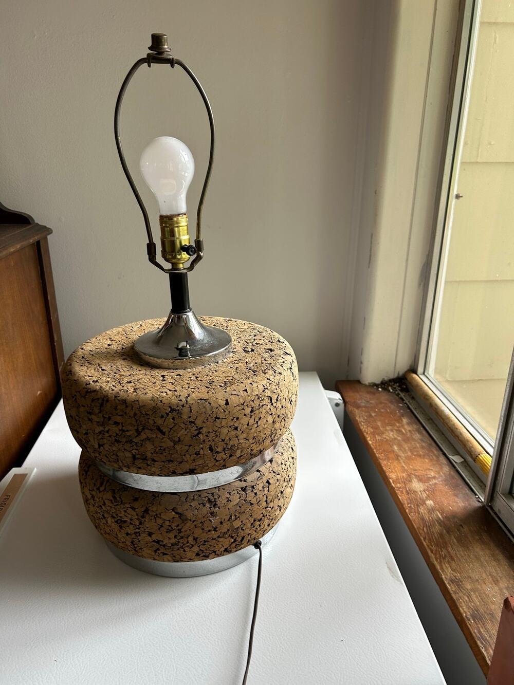 Vintage MCM Mid Century Cork and Chrome Table Lamp